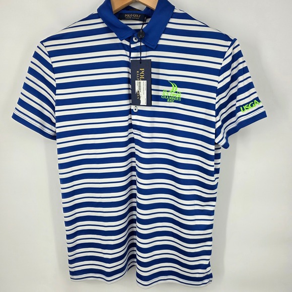 NEW Polo Golf Ralph Lauren 2015 US Open Chambers Bay Polo Womens M Blue Striped - Picture 2 of 7